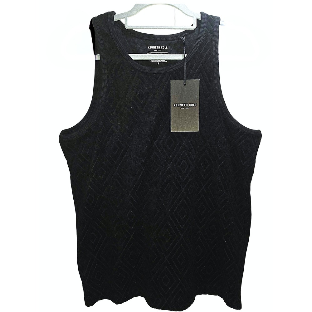 Kenneth Cole New York Mens Black Diamond Jacquard Knit Tank Top Sleeveless Small